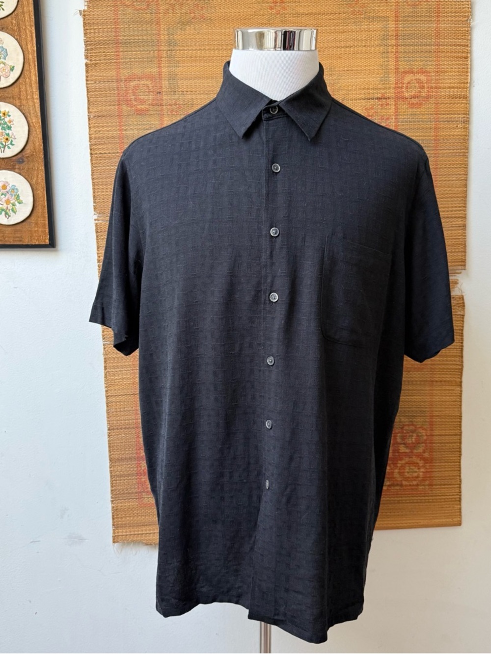 Club Room Silk Black Short-Sleeve Button-Down Shirt